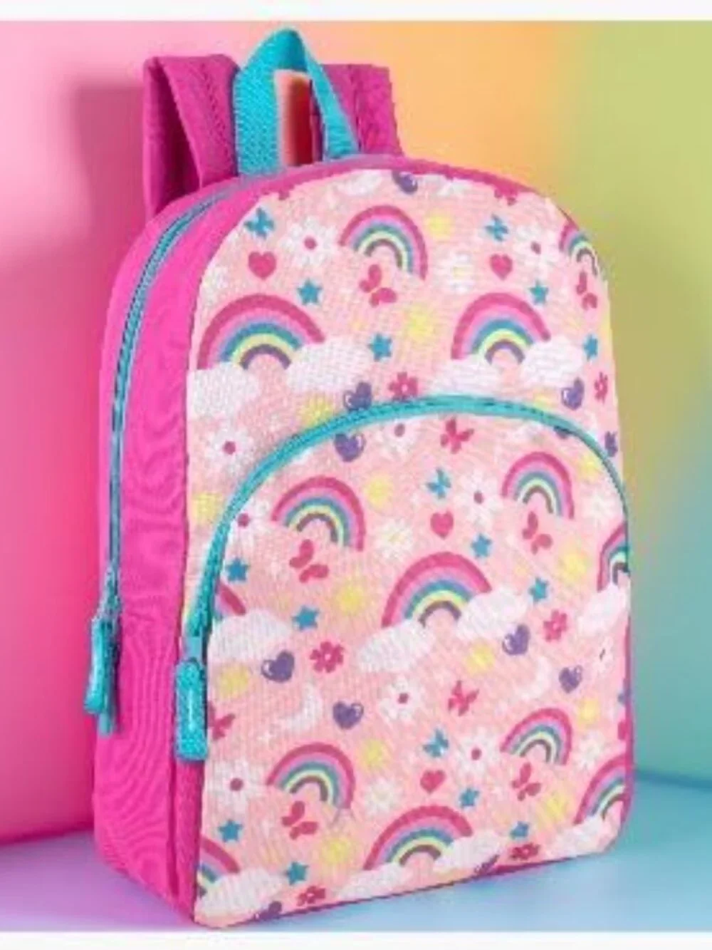 15 Inch Fun Printed Backpack with Front Zippered Pocket & Padded Adjustable Shou